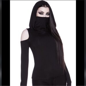 Killstar Fatale Fortune Hooded Cold Shoulder Long Sleeve Top